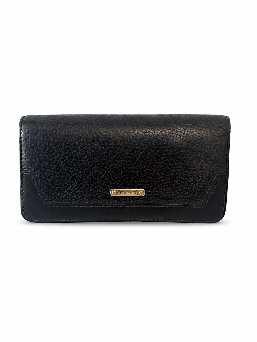 Burberry Black Leather Flap Wallet with Gold Plaque | Quiet Luxury